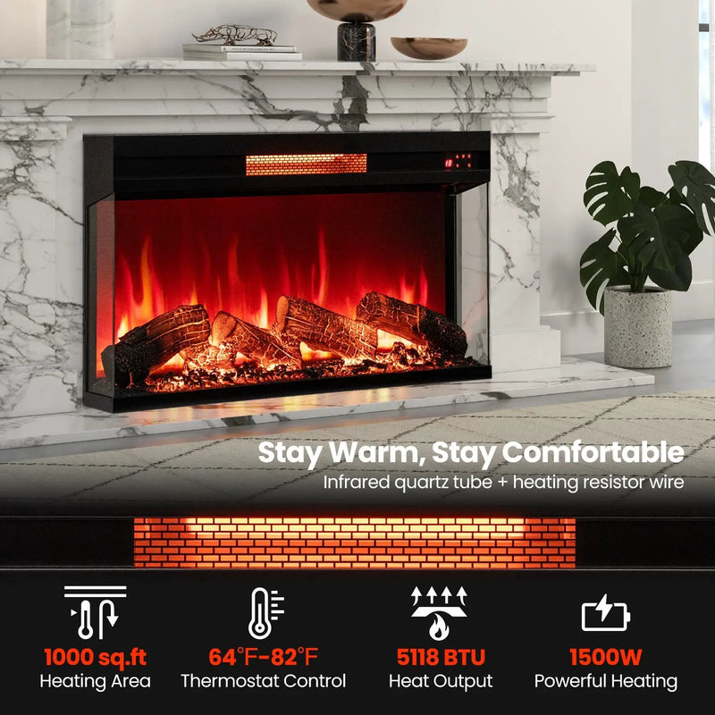 36 Inch 3-Sided 1500W Electric Fireplace with 7-Color Flame-Black by DirectDeals