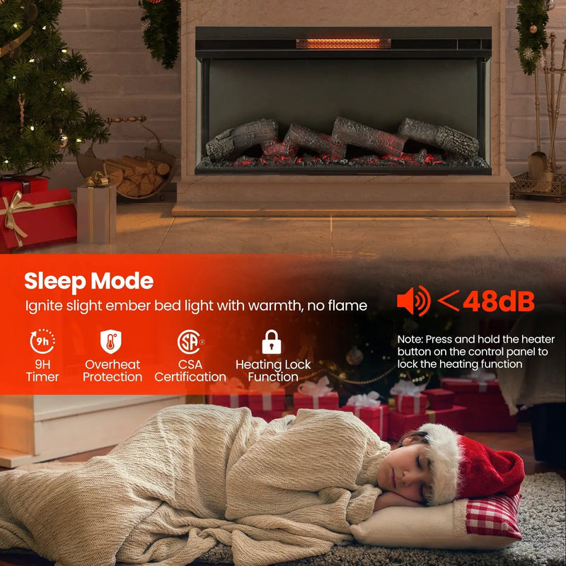 36 Inch 3-Sided 1500W Electric Fireplace with 7-Color Flame-Black by DirectDeals