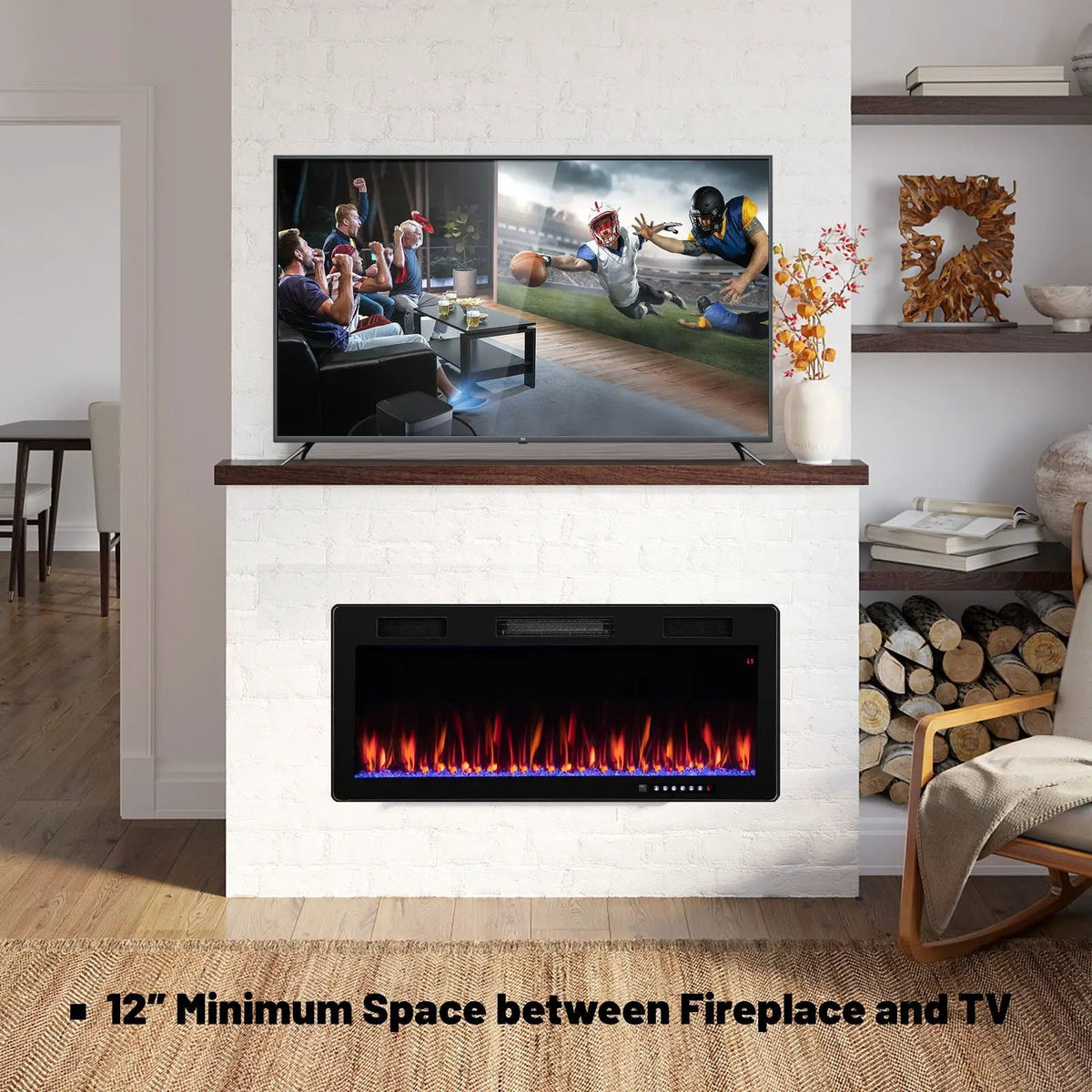Electric Fireplace 40/50/60 Inches Recessed and Wall Mounted for 2' x 6' Stud by DirectDeals
