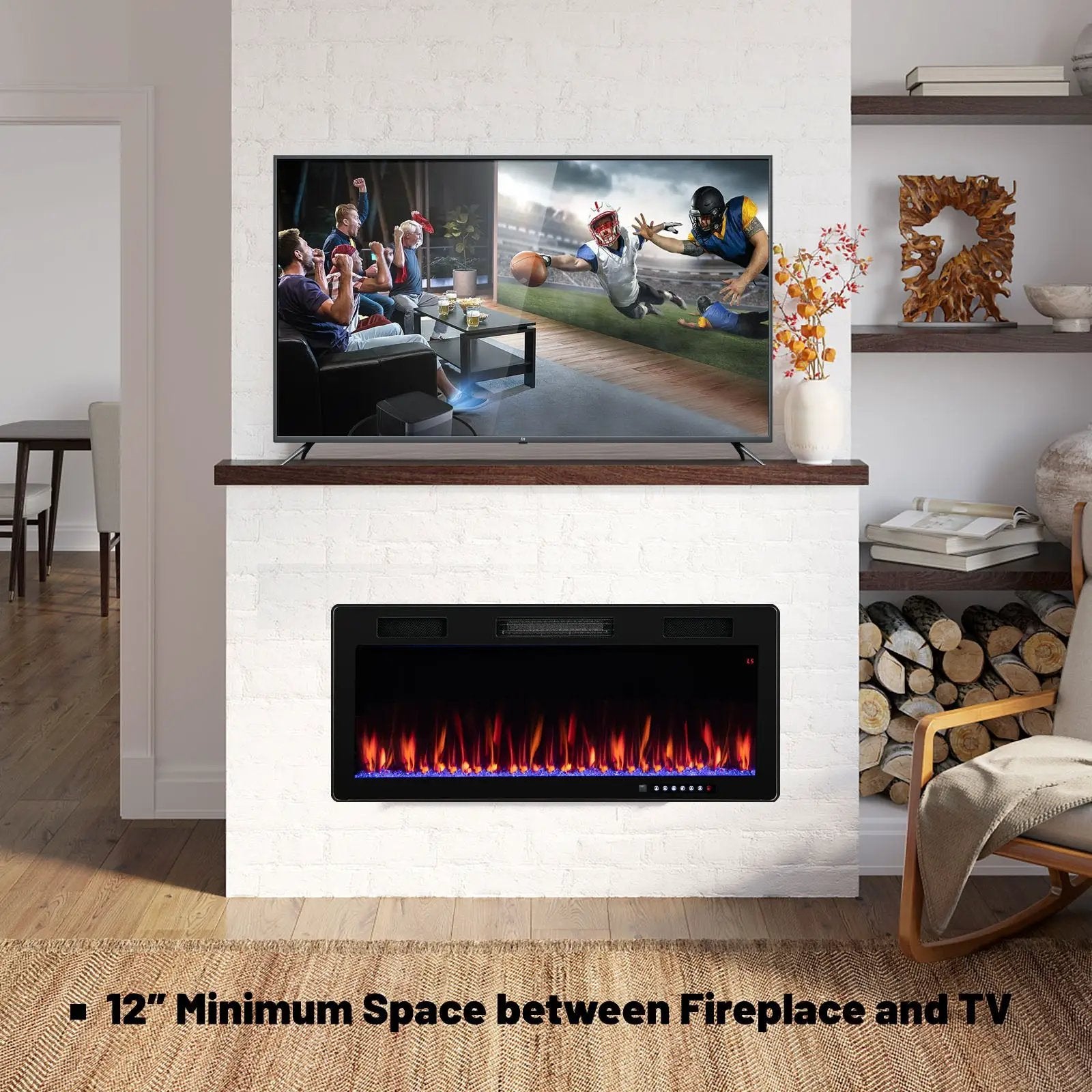 Electric Fireplace 40/50/60 Inches Recessed and Wall Mounted for 2' x 6' Stud by DirectDeals