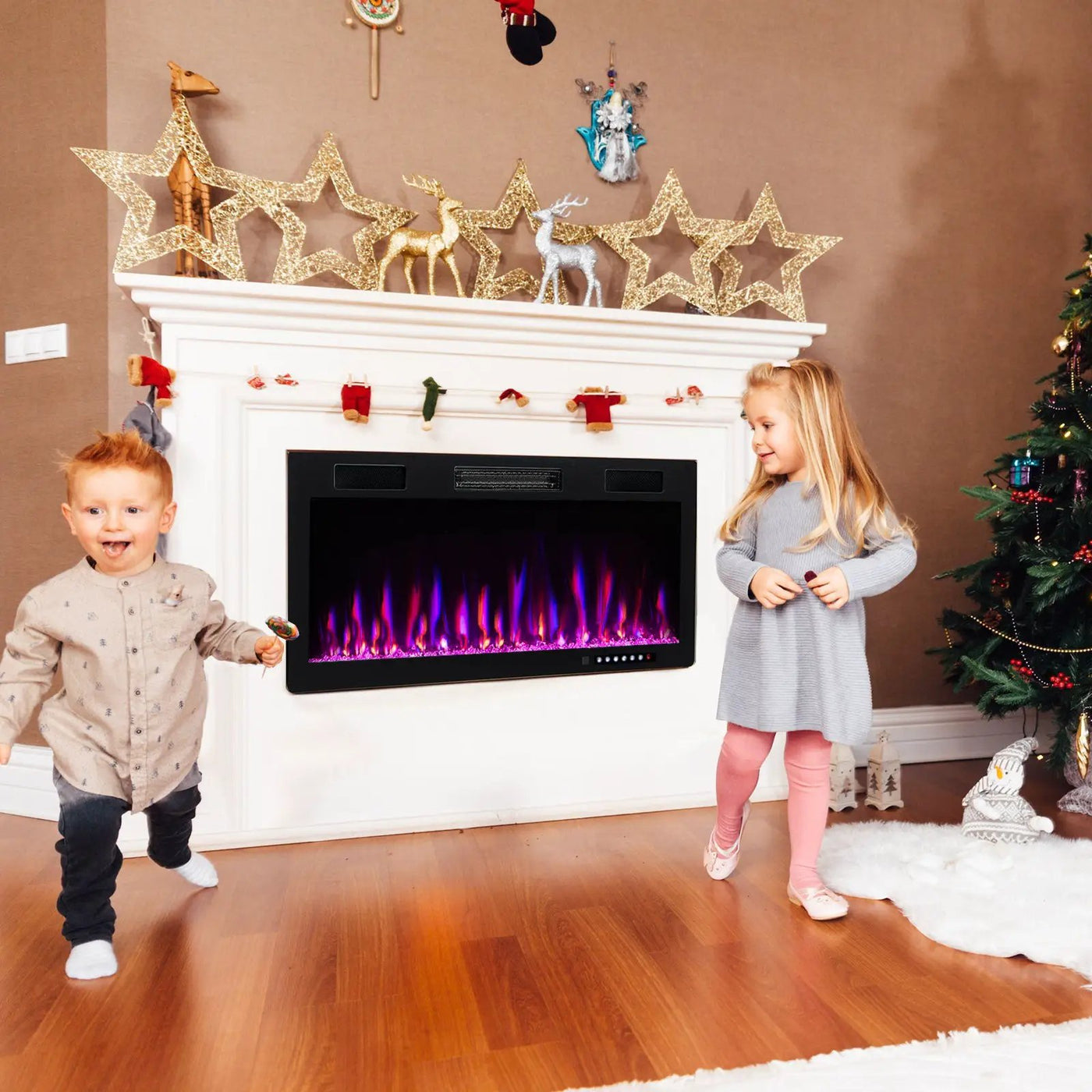 Electric Fireplace 40/50/60 Inches Recessed and Wall Mounted for 2' x 6' Stud by DirectDeals