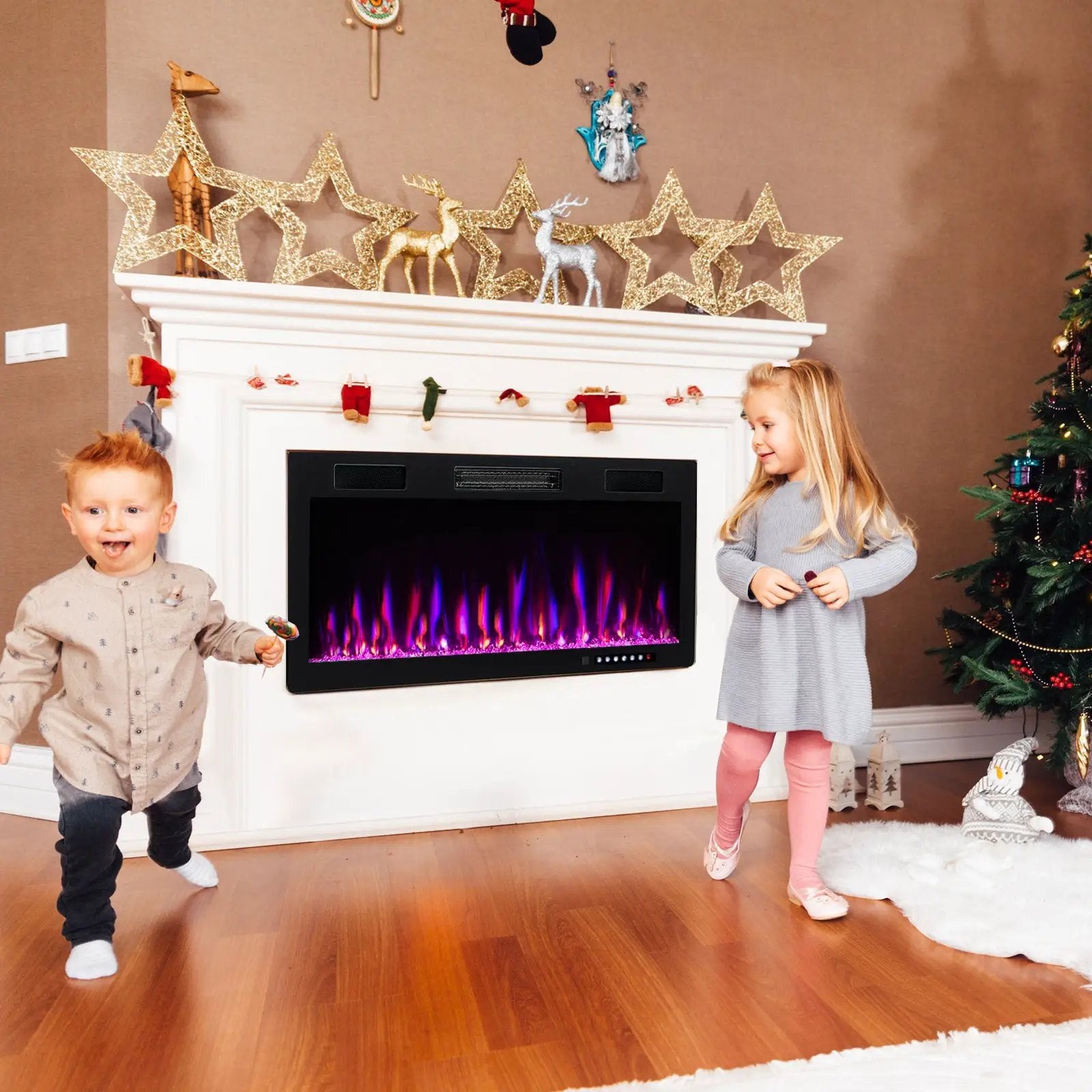 Electric Fireplace 40/50/60 Inches Recessed and Wall Mounted for 2' x 6' Stud by DirectDeals