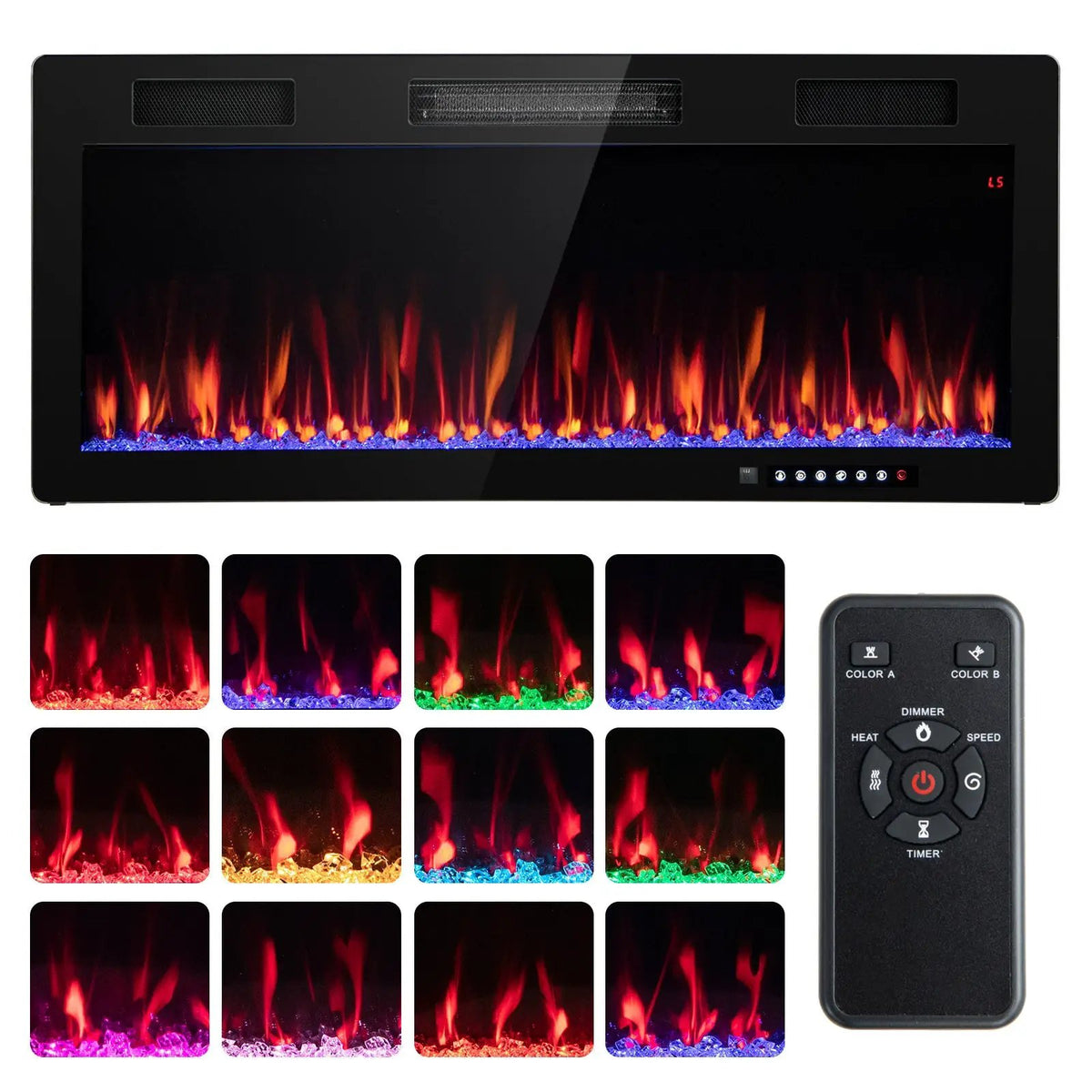 Electric Fireplace 40/50/60 Inches Recessed and Wall Mounted for 2' x 6' Stud by DirectDeals