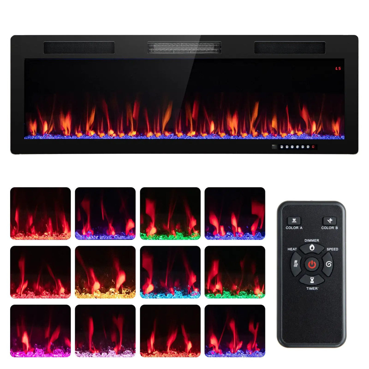 Electric Fireplace 40/50/60 Inches Recessed and Wall Mounted for 2' x 6' Stud by DirectDeals