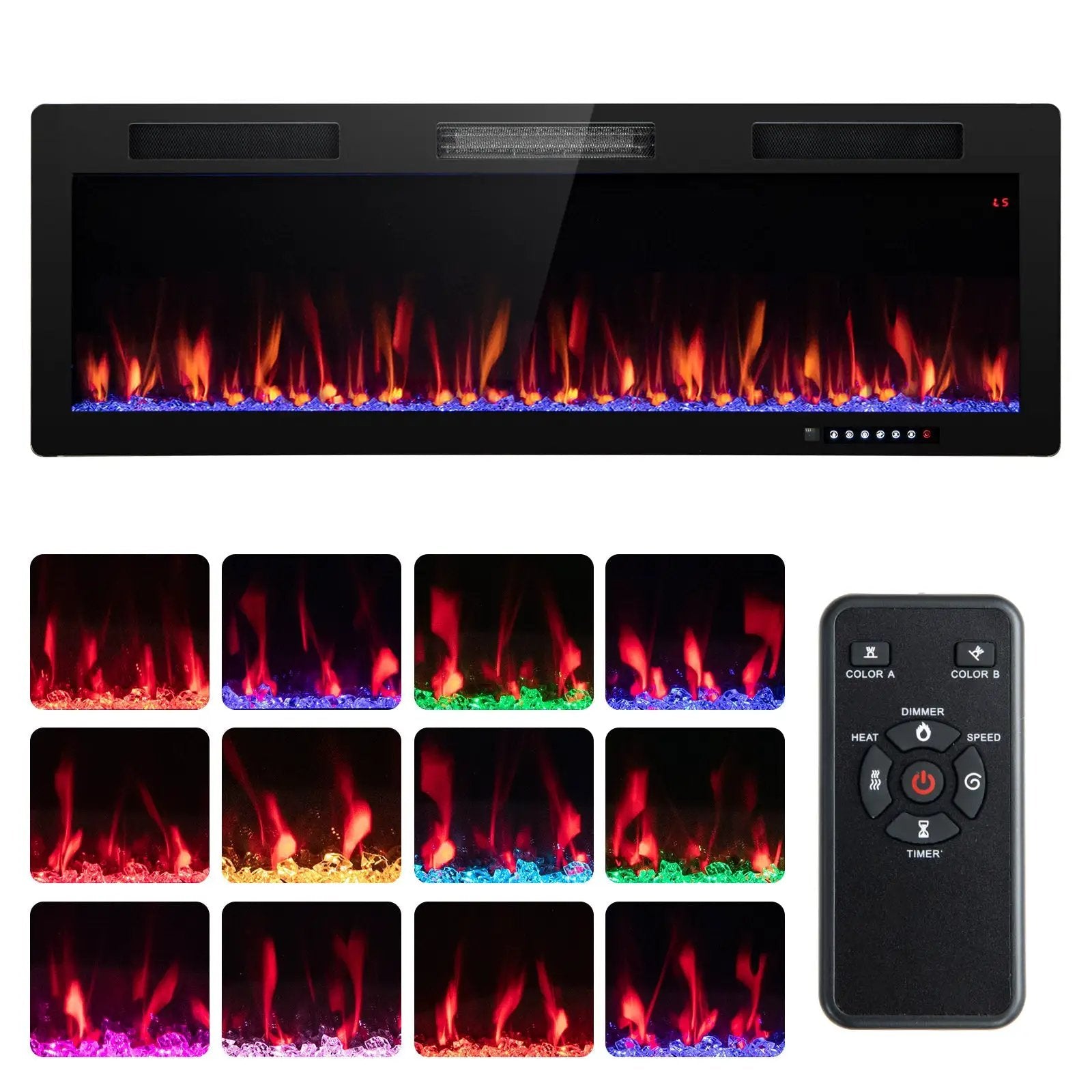 Electric Fireplace 40/50/60 Inches Recessed and Wall Mounted for 2' x 6' Stud by DirectDeals