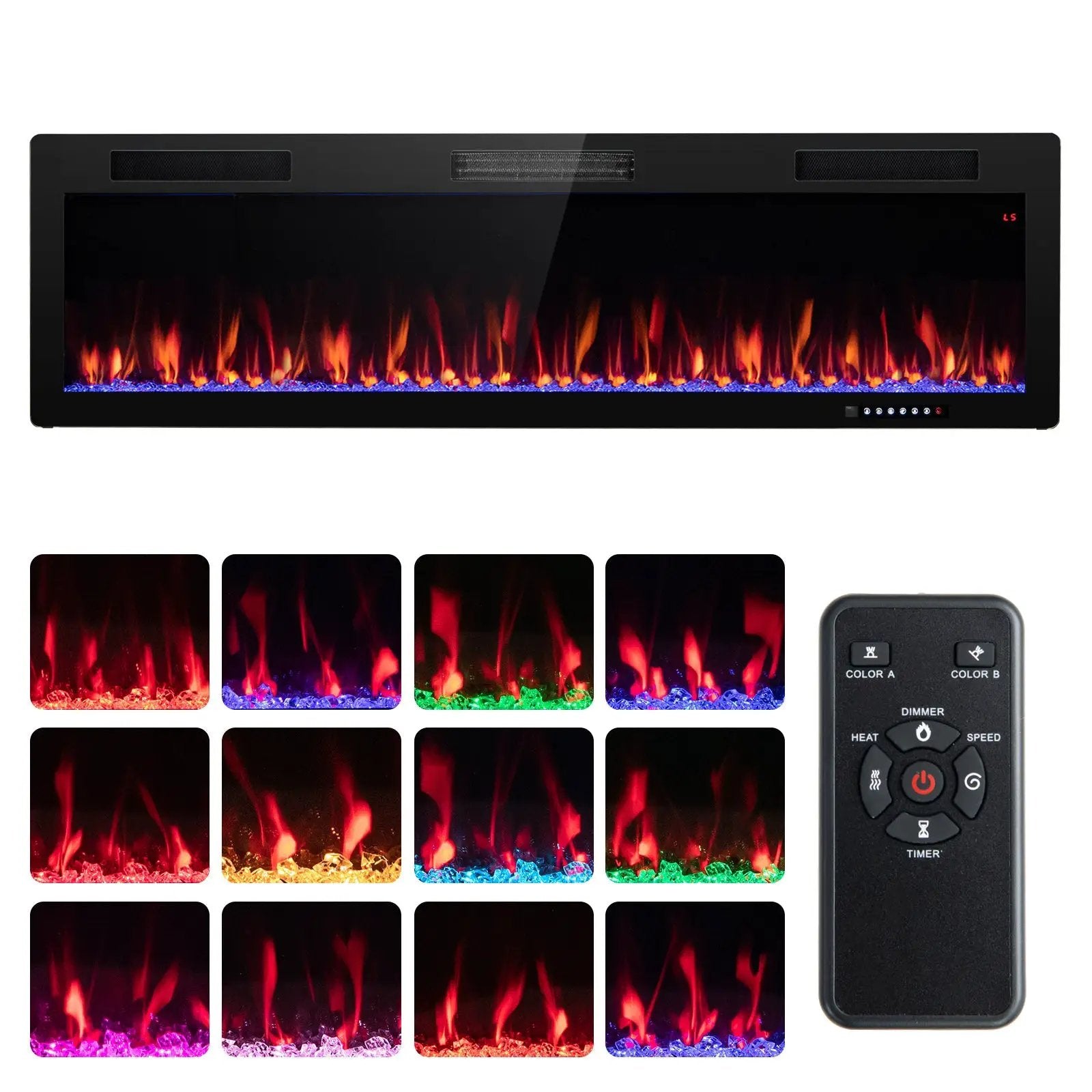 Electric Fireplace 40/50/60 Inches Recessed and Wall Mounted for 2' x 6' Stud by DirectDeals