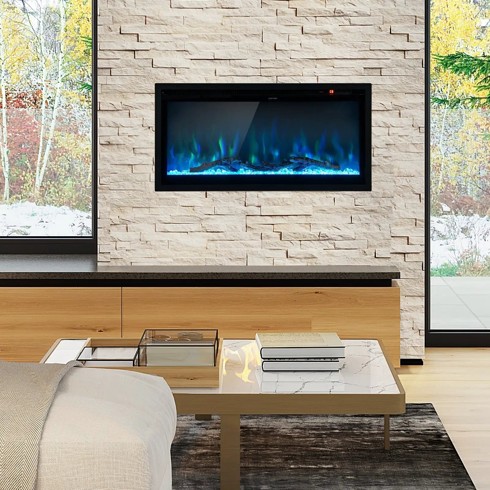 Electric Fireplace in-Wall Recessed with Remote Control and Adjustable Color and Brightness by DirectDeals