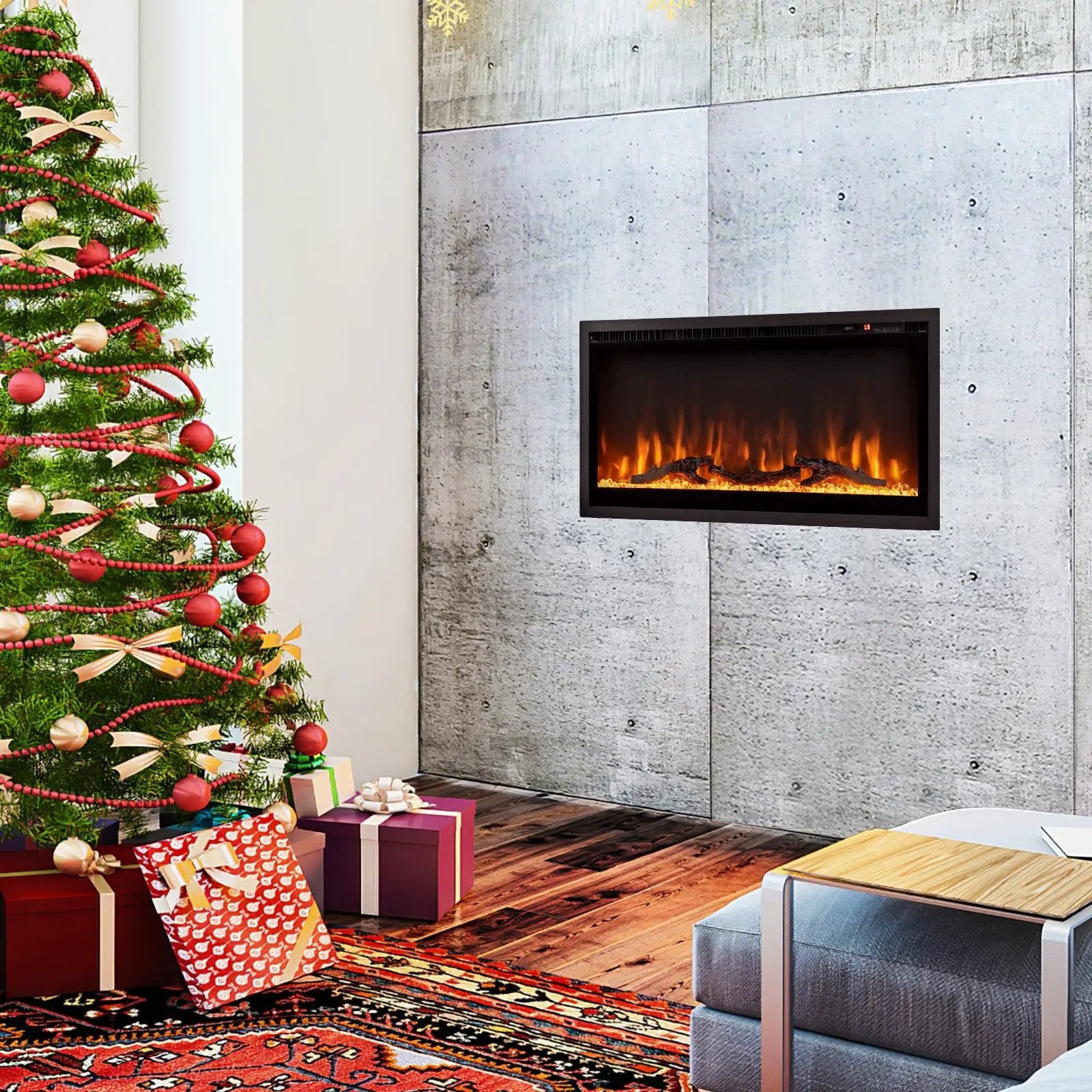 Electric Fireplace in-Wall Recessed with Remote Control and Adjustable Color and Brightness by DirectDeals