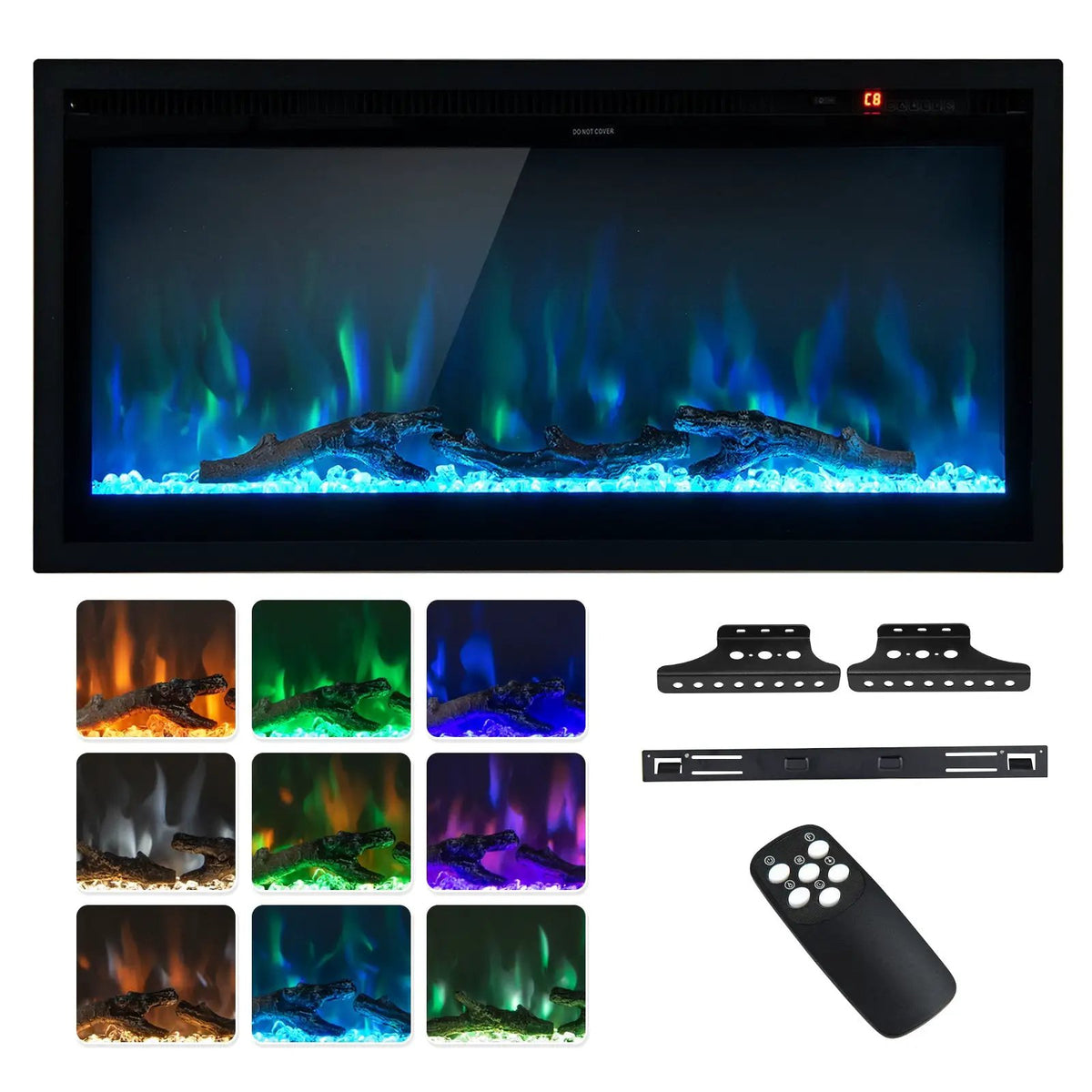 Electric Fireplace in-Wall Recessed with Remote Control and Adjustable Color and Brightness by DirectDeals