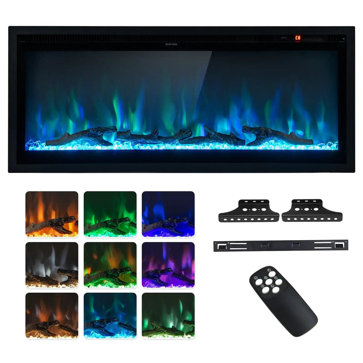 Electric Fireplace in-Wall Recessed with Remote Control and Adjustable Color and Brightness by DirectDeals
