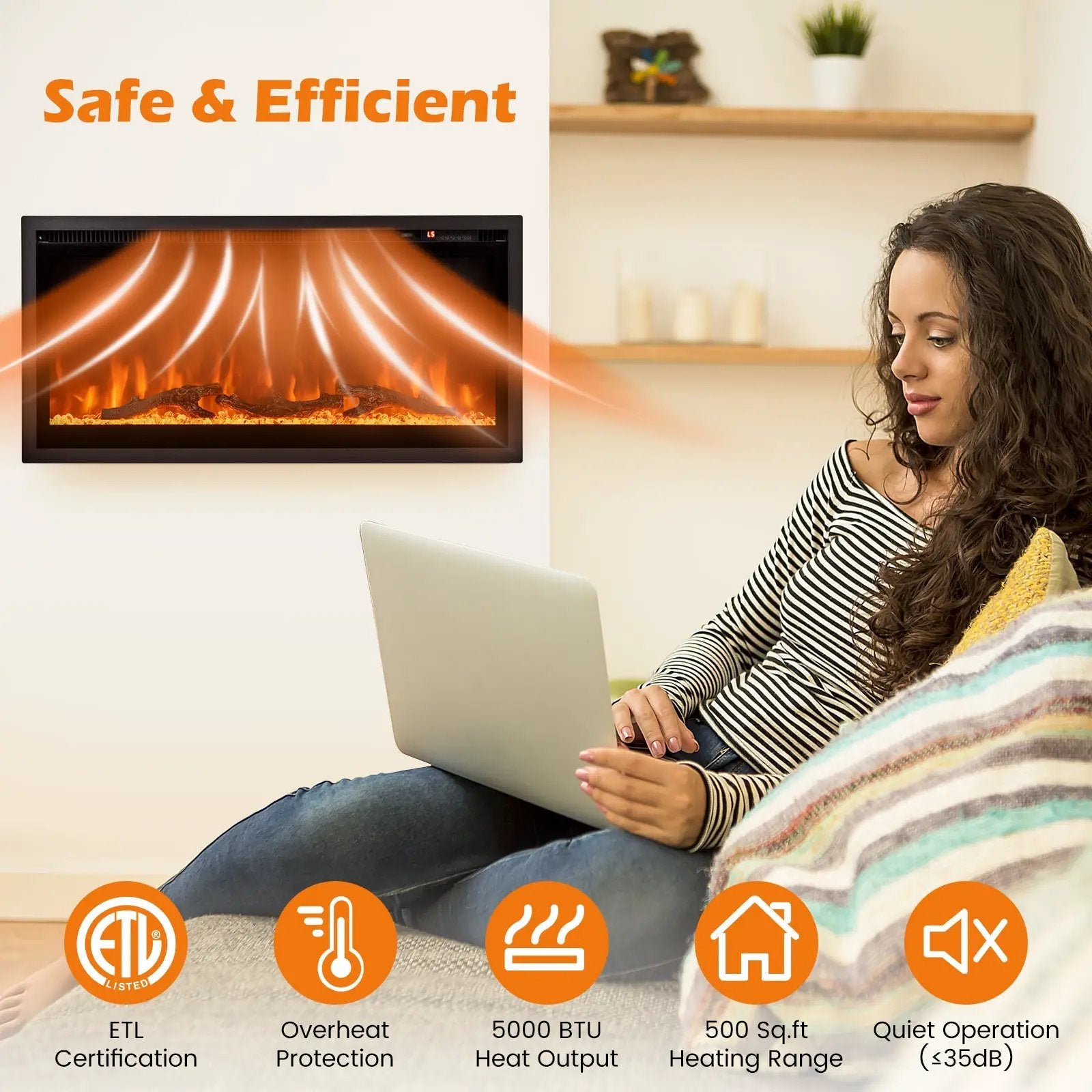 Electric Fireplace in-Wall Recessed with Remote Control and Adjustable Color and Brightness by DirectDeals