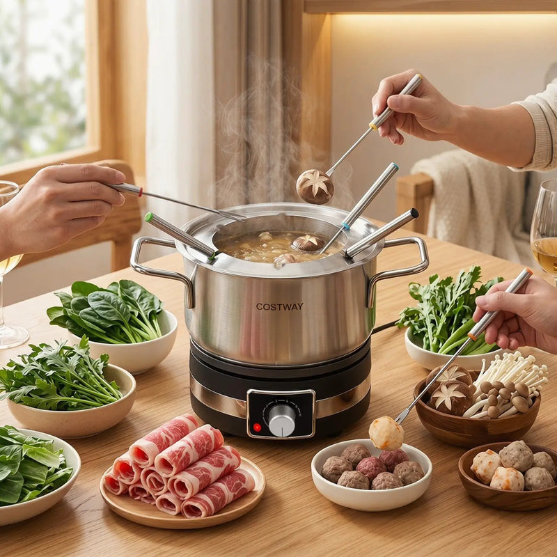 Electric Fondue Pot Set with 6 Forks - 2.6 Quart Capacity by DirectDeals