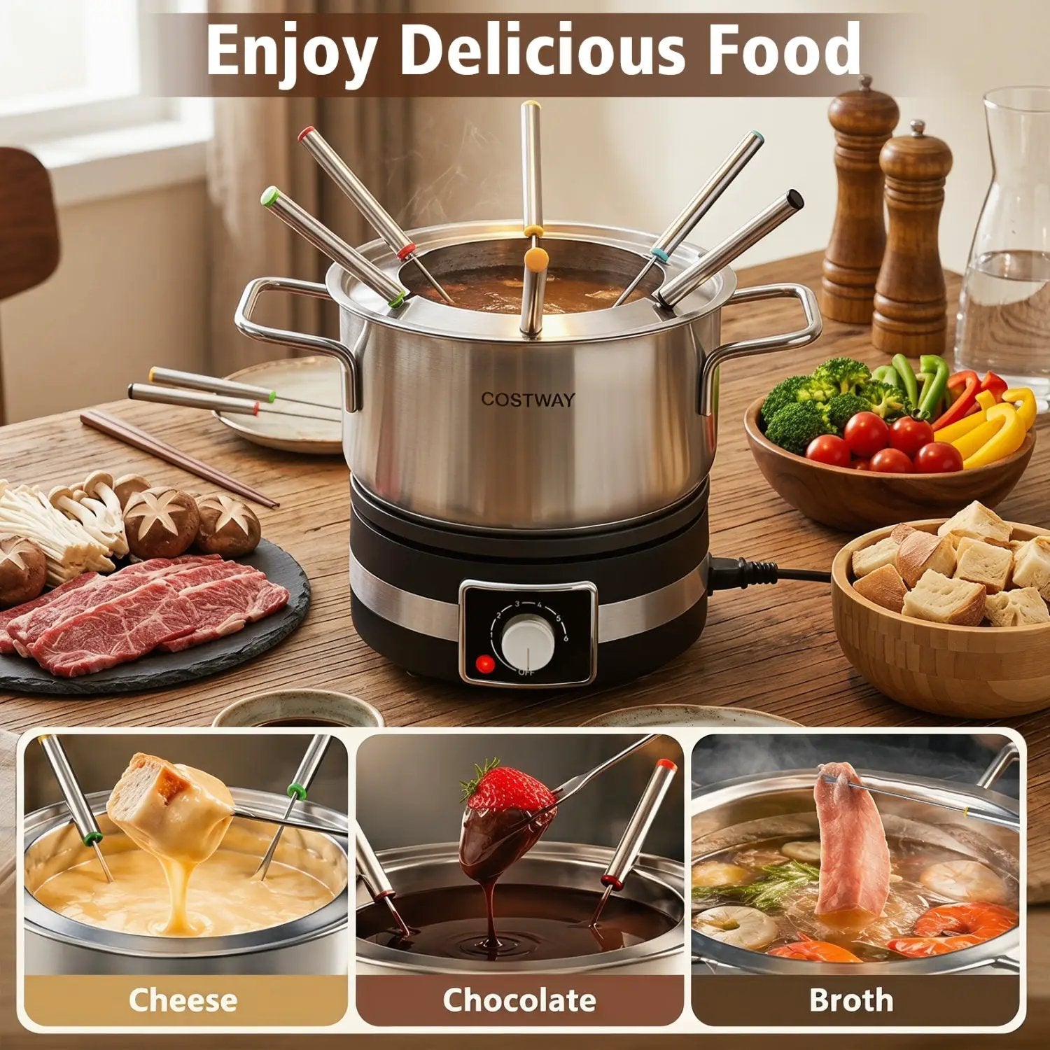 Electric Fondue Pot Set with 6 Forks - 2.6 Quart Capacity by DirectDeals