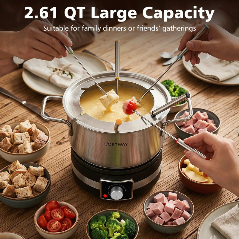 Electric Fondue Pot Set with 6 Forks - 2.6 Quart Capacity by DirectDeals