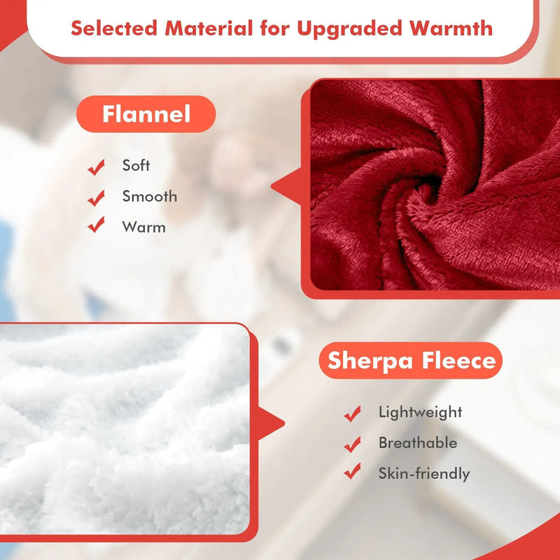 Electric Heated Blanket Throw Reversible Flannel and Sherpa Blanket by DirectDeals