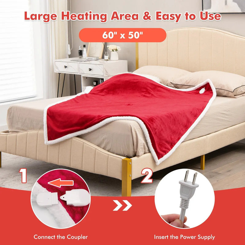 Electric Heated Blanket Throw Reversible Flannel and Sherpa Blanket by DirectDeals