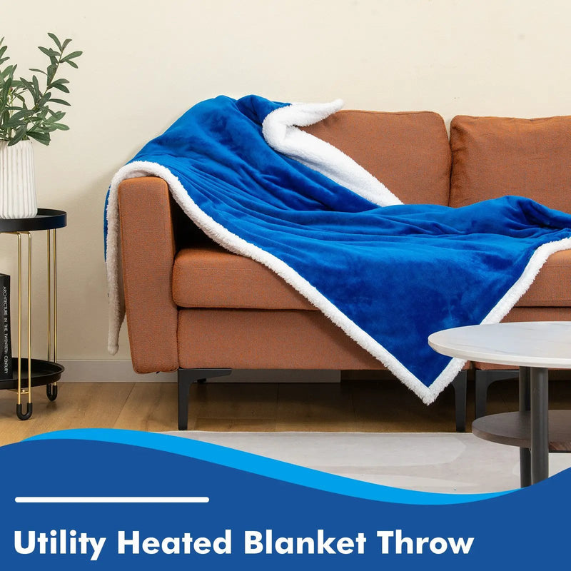 Electric Heated Blanket Throw Reversible Flannel and Sherpa Blanket by DirectDeals