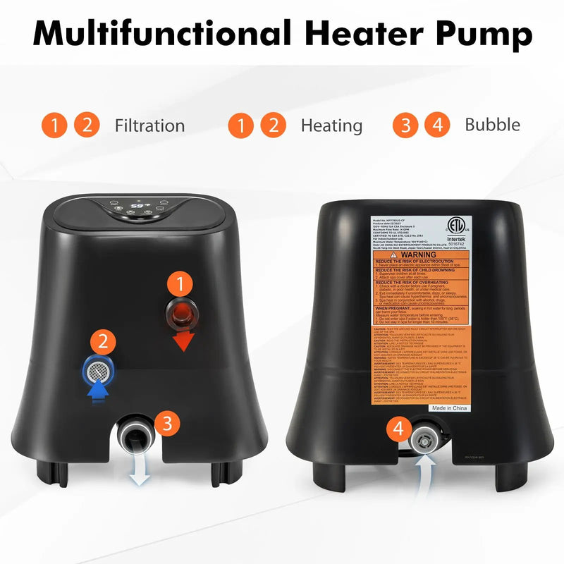 1350W Electric Heater Pump with Touch Panel and LED Display-Black by DirectDeals