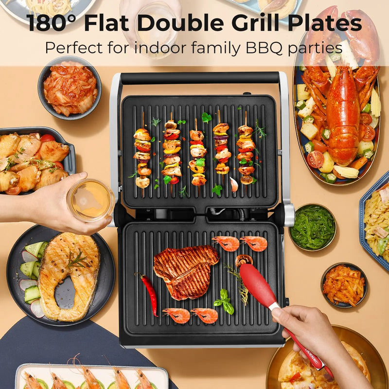 3 in 1 Indoor Electric Panini Press Grill with LED Display-Black by DirectDeals