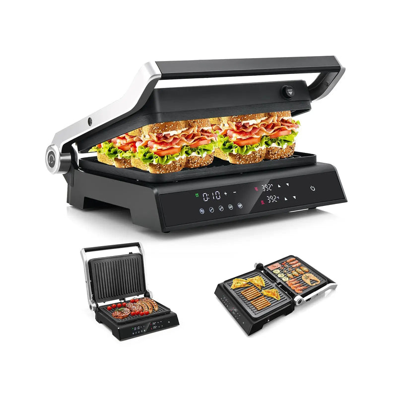 3 in 1 Indoor Electric Panini Press Grill with LED Display-Black by DirectDeals