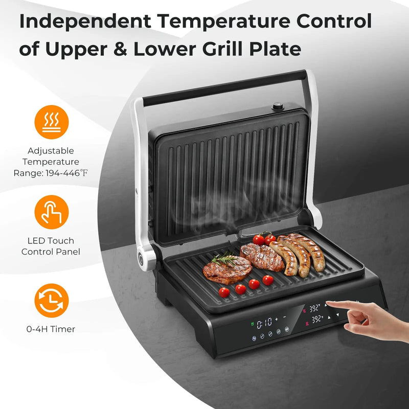 3 in 1 Indoor Electric Panini Press Grill with LED Display-Black by DirectDeals