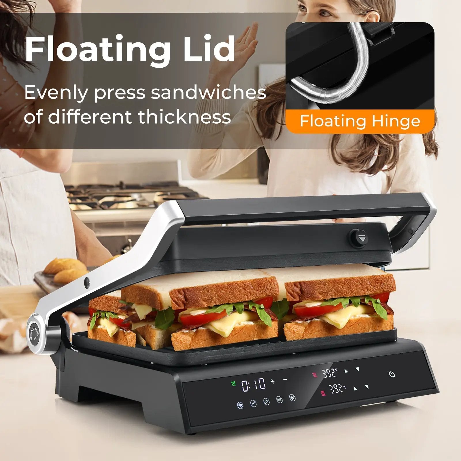 3 in 1 Indoor Electric Panini Press Grill with LED Display-Black by DirectDeals