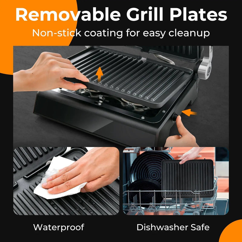 3 in 1 Indoor Electric Panini Press Grill with LED Display-Black by DirectDeals