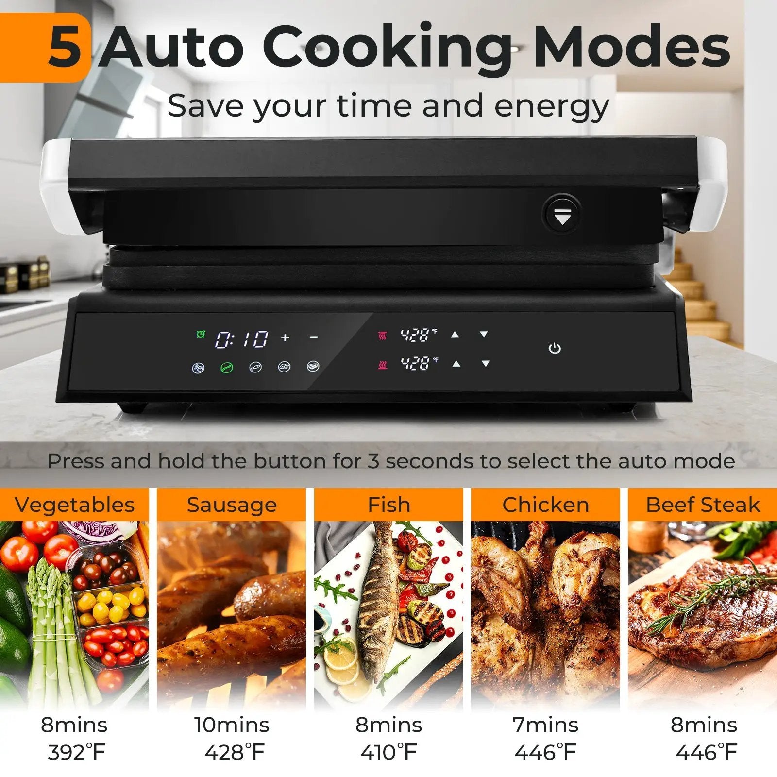 3 in 1 Indoor Electric Panini Press Grill with LED Display-Black by DirectDeals