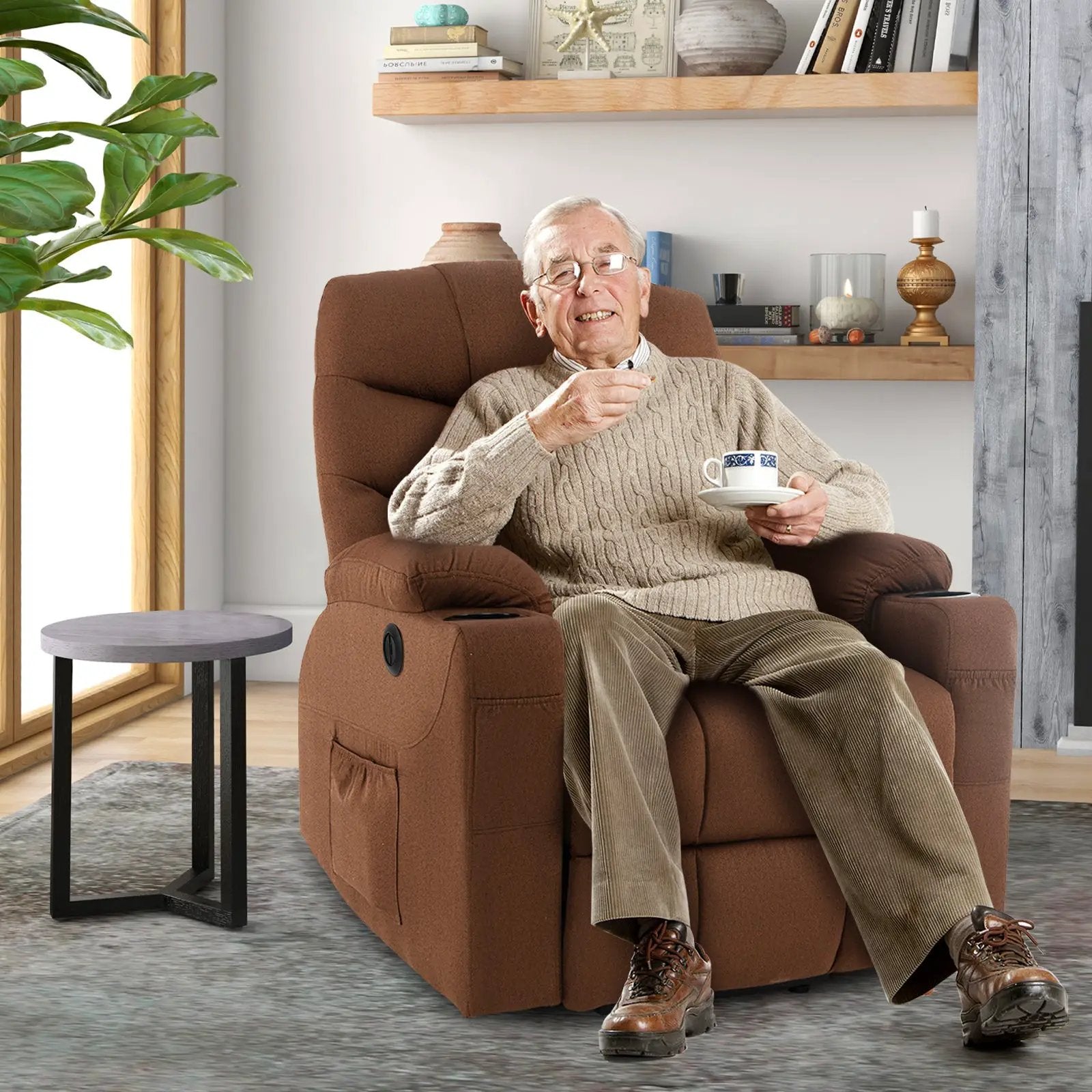 Electric Power Lift Recliner Chair with Adjustable Backrest and Footrest-Brown by DirectDeals