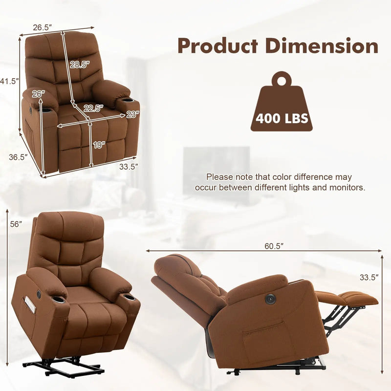 Electric Power Lift Recliner Chair with Adjustable Backrest and Footrest-Brown by DirectDeals
