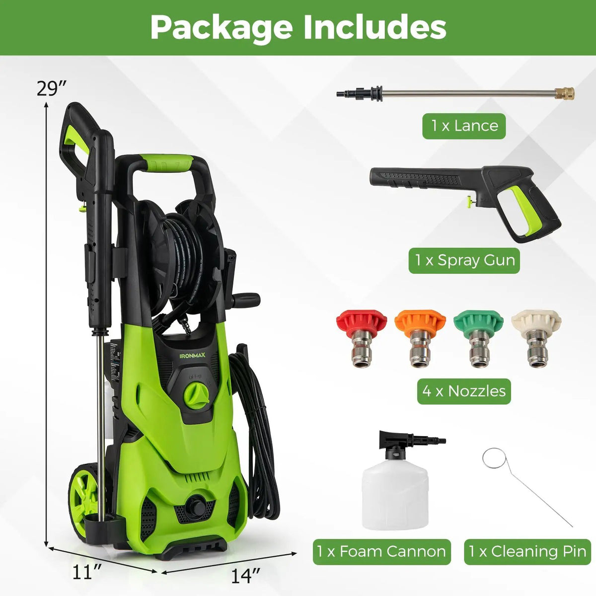 2150PSI Electric Pressure Washer 1.2GPM with 4 Quick Connect Nozzles and Foam Cannon by DirectDeals