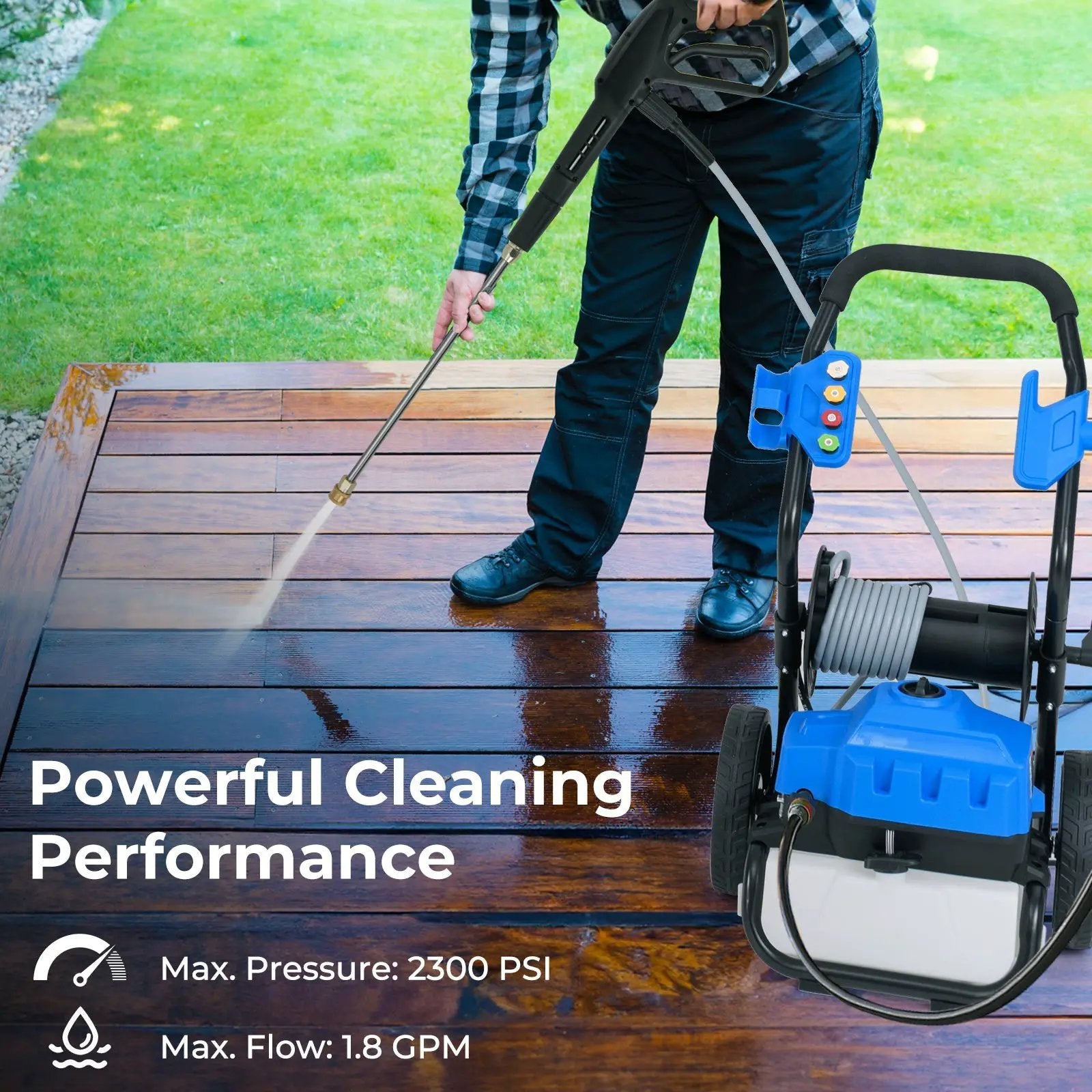 2300 PSI 1.8 GPM Electric Pressure Washer with Wheels and 5 Quick Connect Nozzles-Blue by DirectDeals