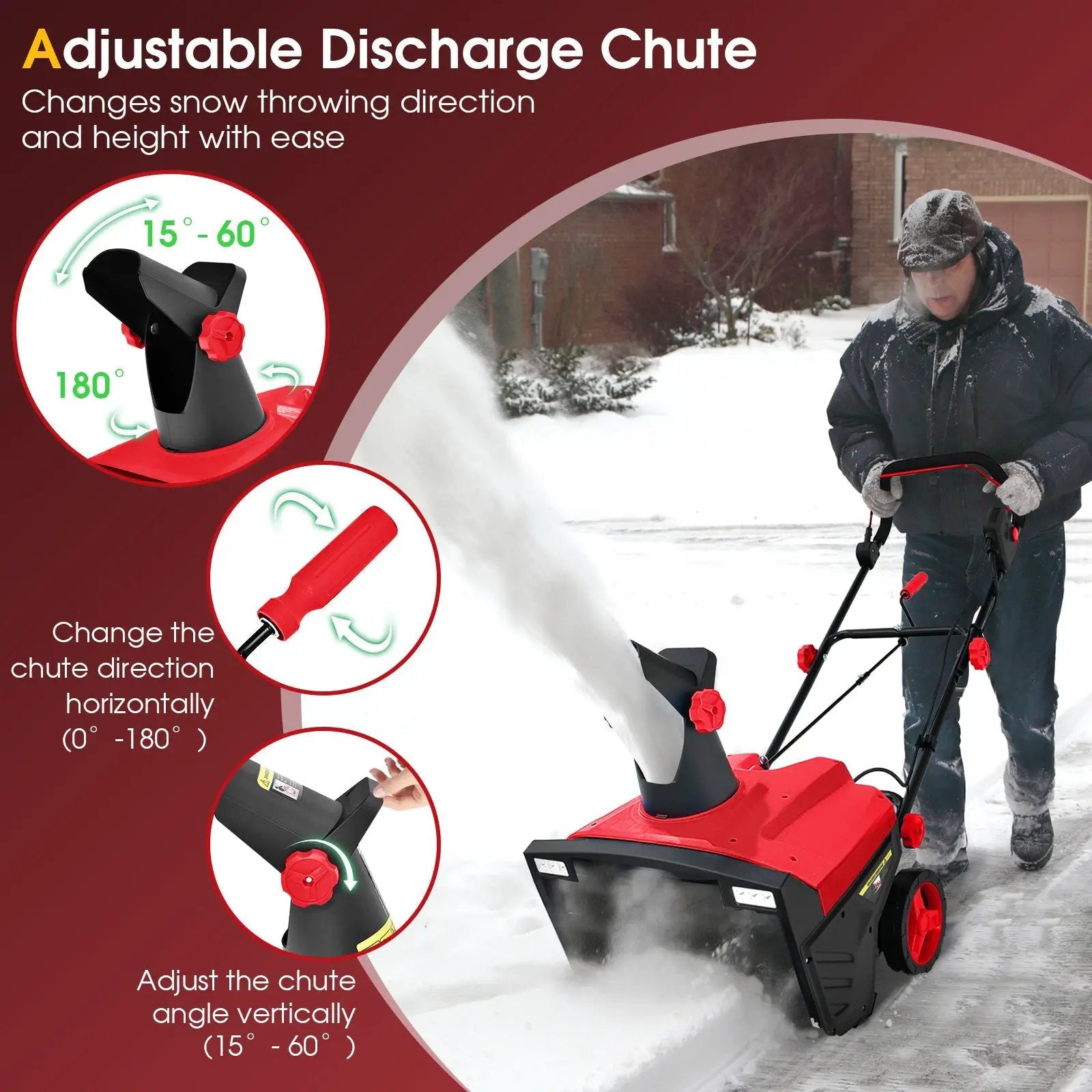 20 Inch 120V 15Amp Electric Snow Thrower with 180¬∞ Rotatable Chute by DirectDeals