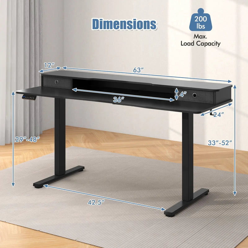 63 Inch x 24 Inch Electric Standing Desk with 2 Drawers by DirectDeals