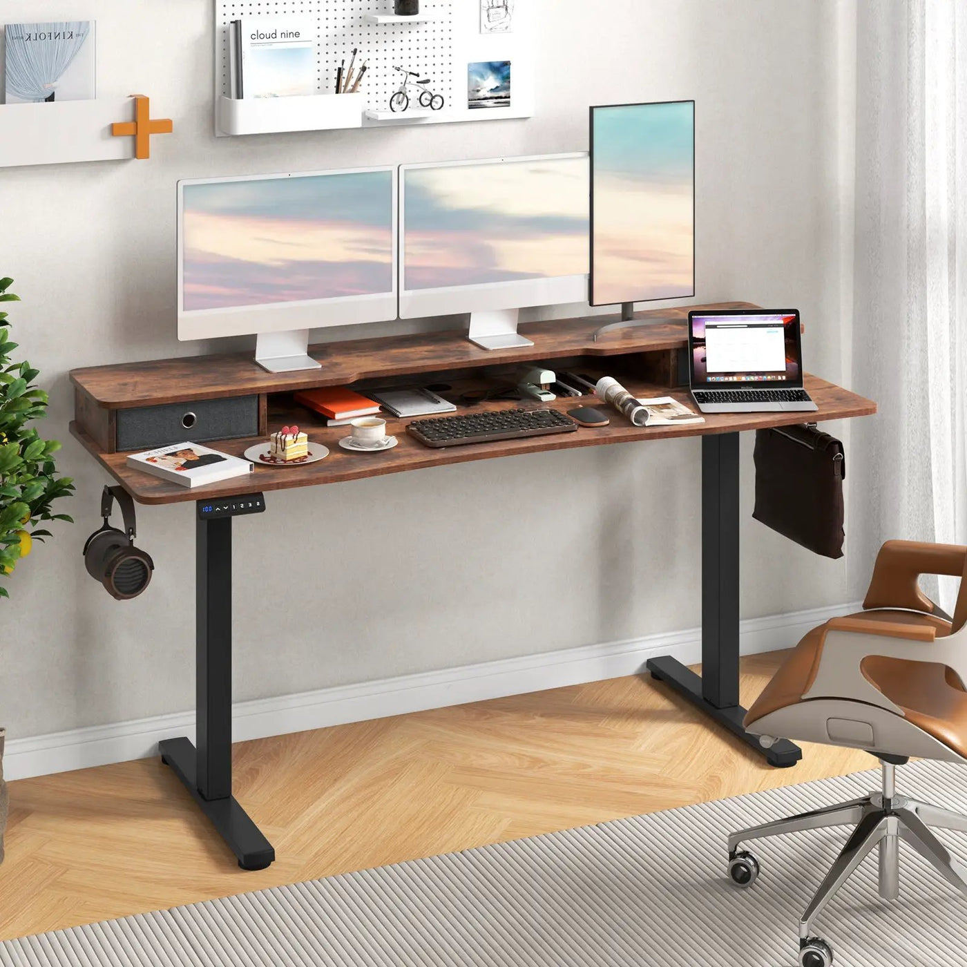 63 Inch x 24 Inch Electric Standing Desk with 2 Drawers by DirectDeals