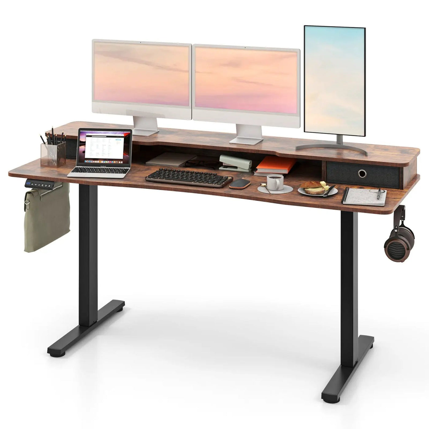 63 Inch x 24 Inch Electric Standing Desk with 2 Drawers by DirectDeals