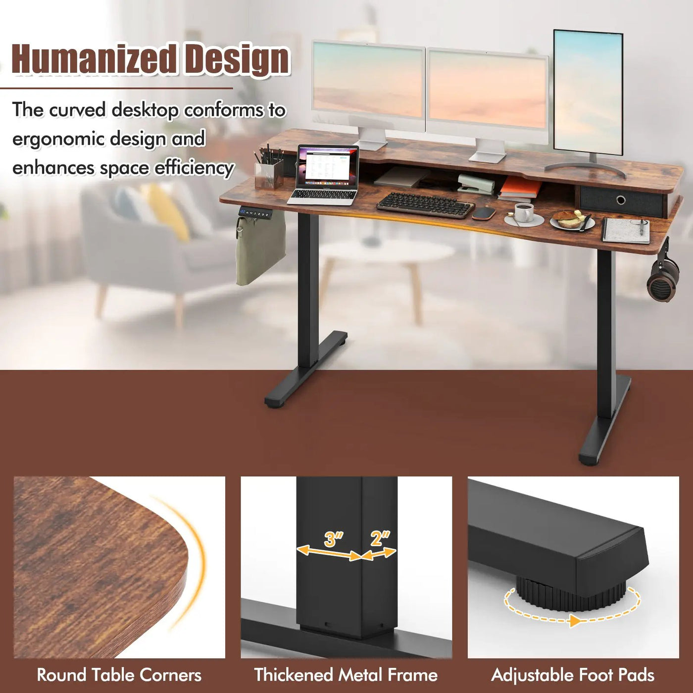 63 Inch x 24 Inch Electric Standing Desk with 2 Drawers by DirectDeals