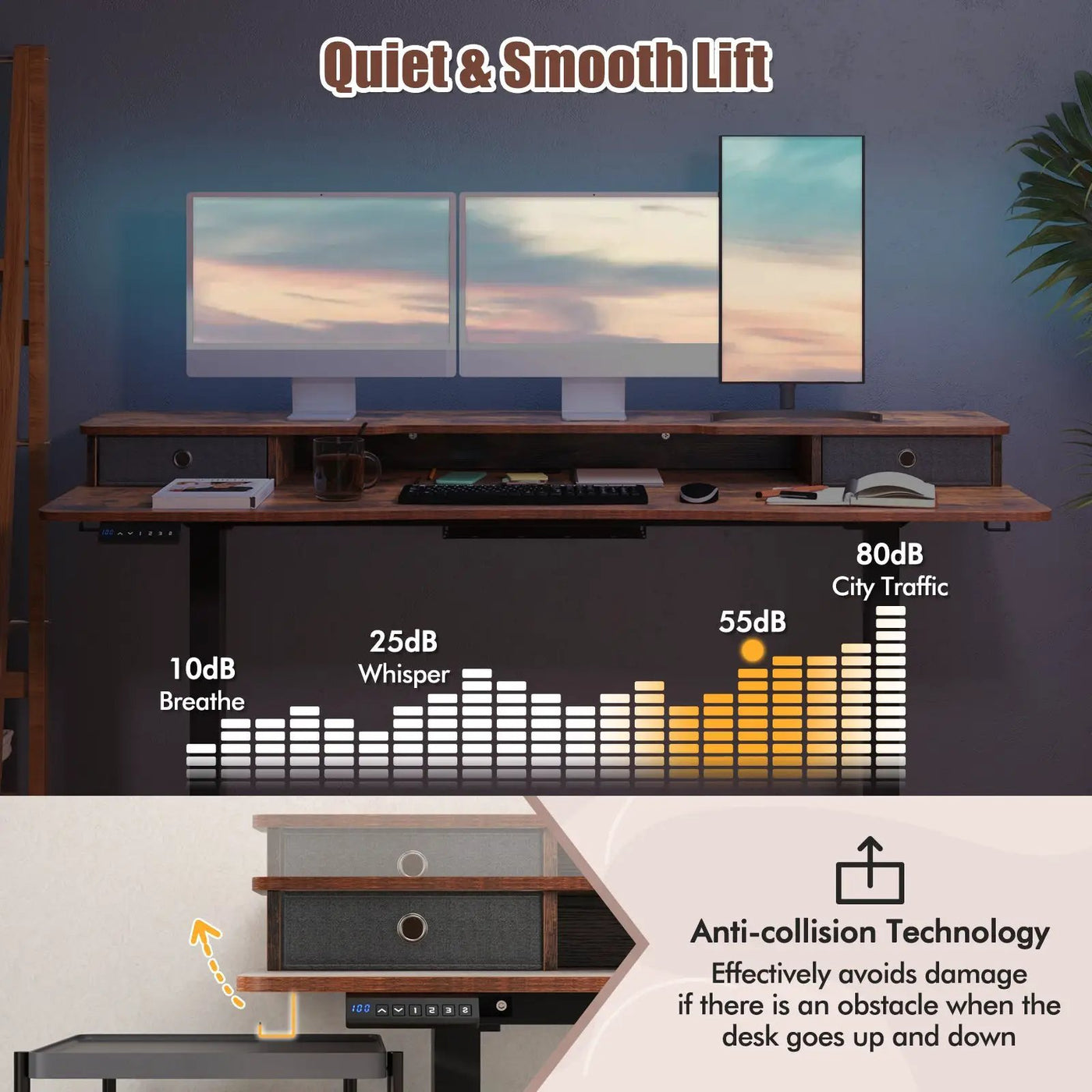 63 Inch x 24 Inch Electric Standing Desk with 2 Drawers by DirectDeals