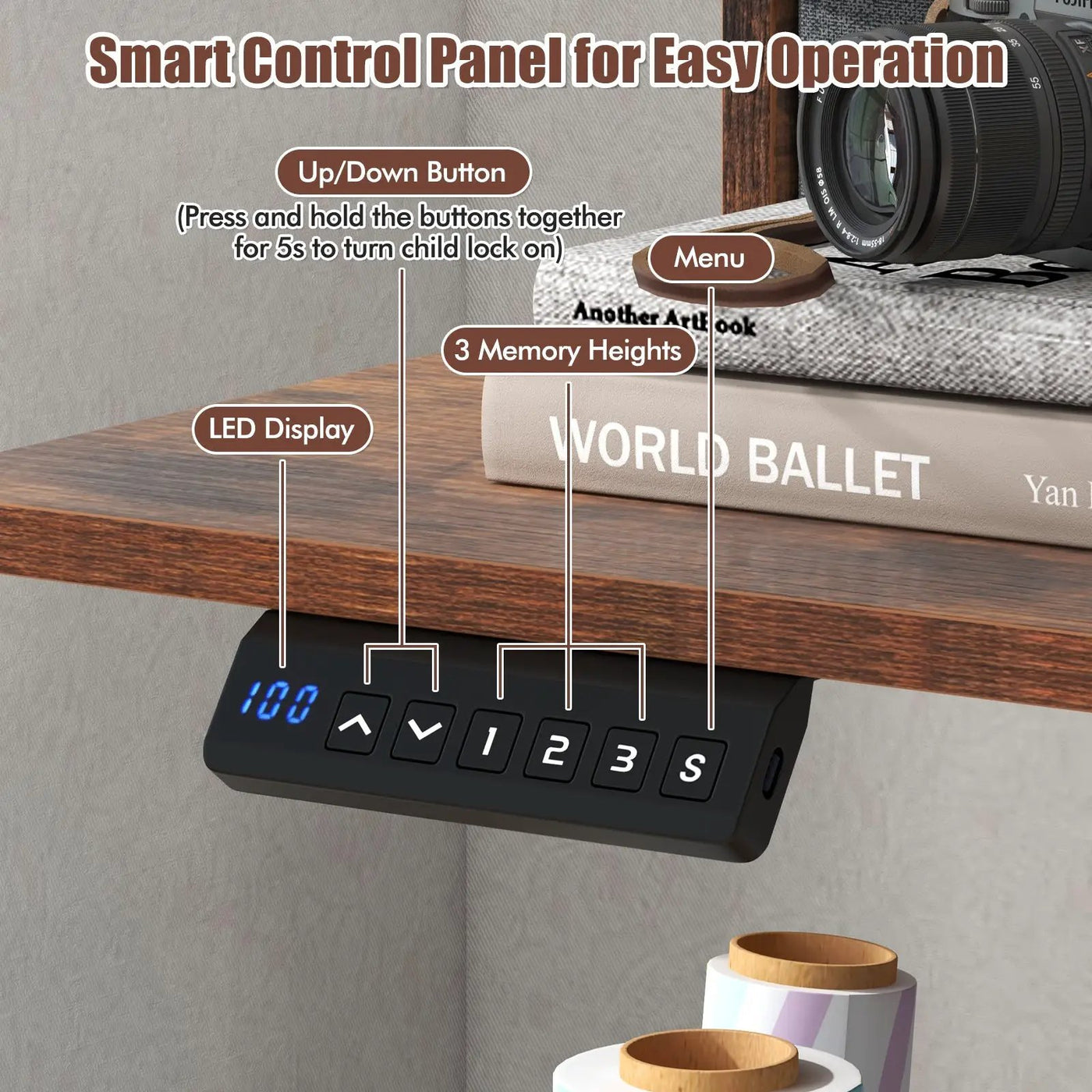 63 Inch x 24 Inch Electric Standing Desk with 2 Drawers by DirectDeals