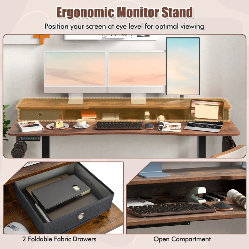 63 Inch x 24 Inch Electric Standing Desk with 2 Drawers by DirectDeals