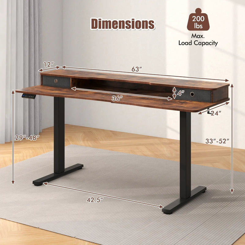 63 Inch x 24 Inch Electric Standing Desk with 2 Drawers by DirectDeals