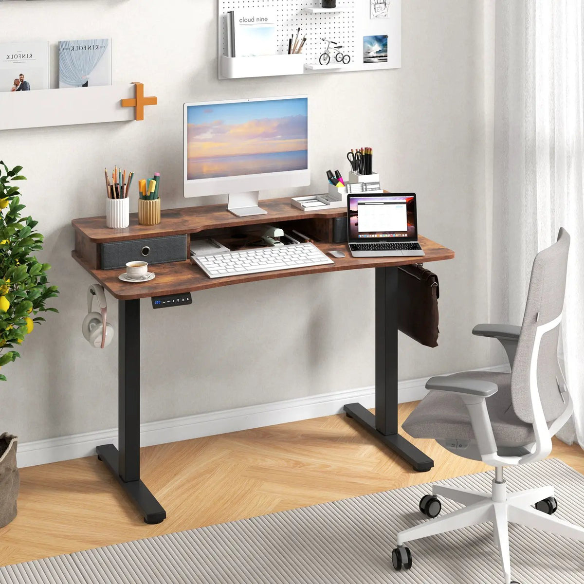 48 Inch x 24 Inch Height Adjustable Electric Standing Desk with 2 Drawers by DirectDeals