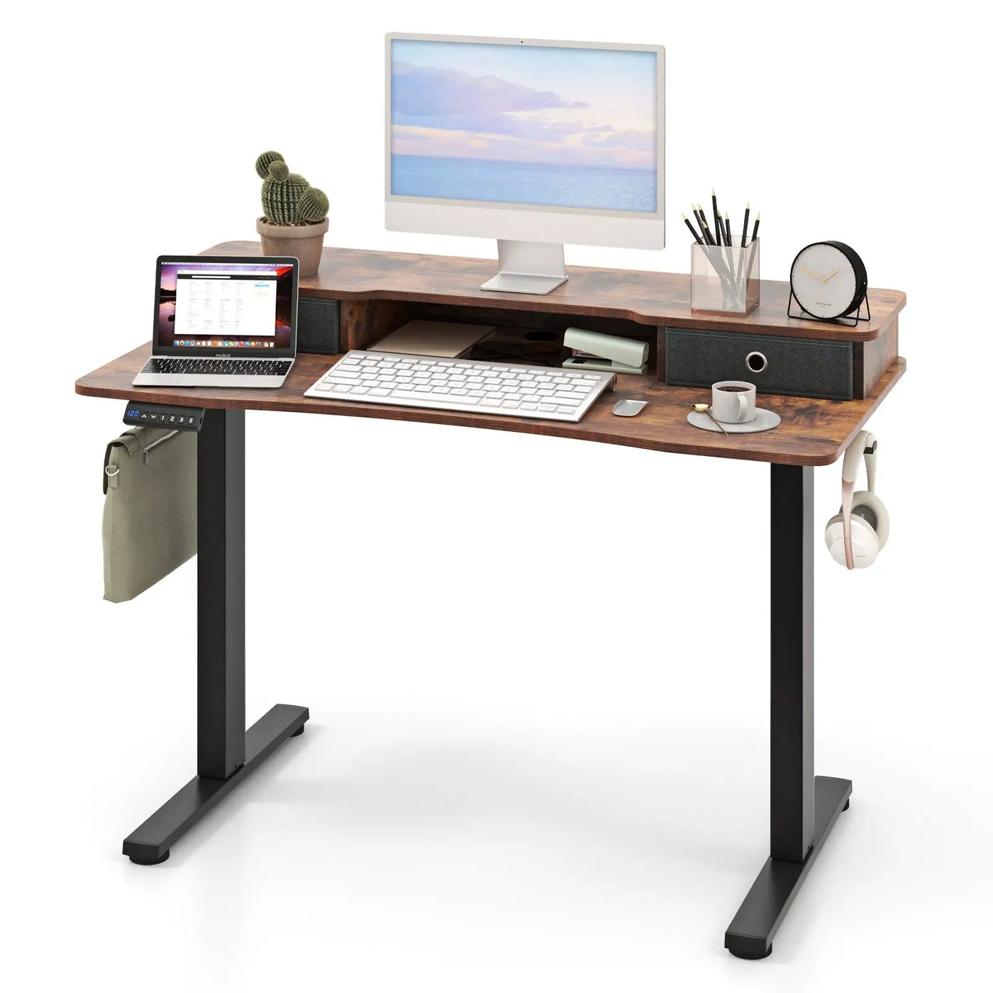 48 Inch x 24 Inch Height Adjustable Electric Standing Desk with 2 Drawers by DirectDeals