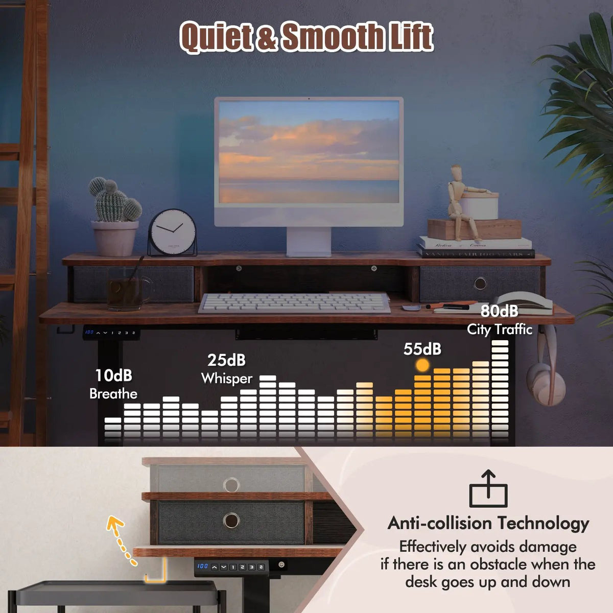 48 Inch x 24 Inch Height Adjustable Electric Standing Desk with 2 Drawers by DirectDeals