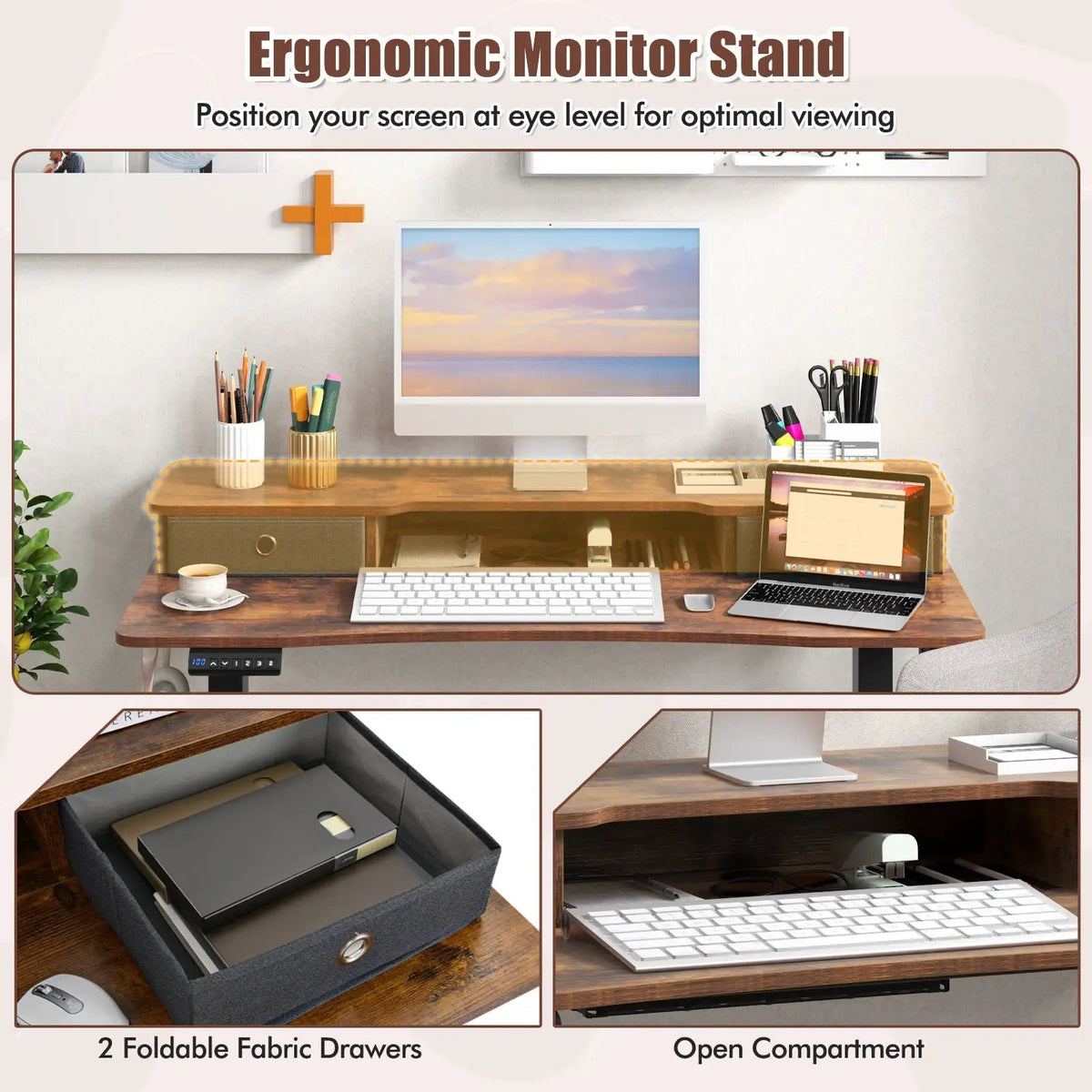 48 Inch x 24 Inch Height Adjustable Electric Standing Desk with 2 Drawers by DirectDeals