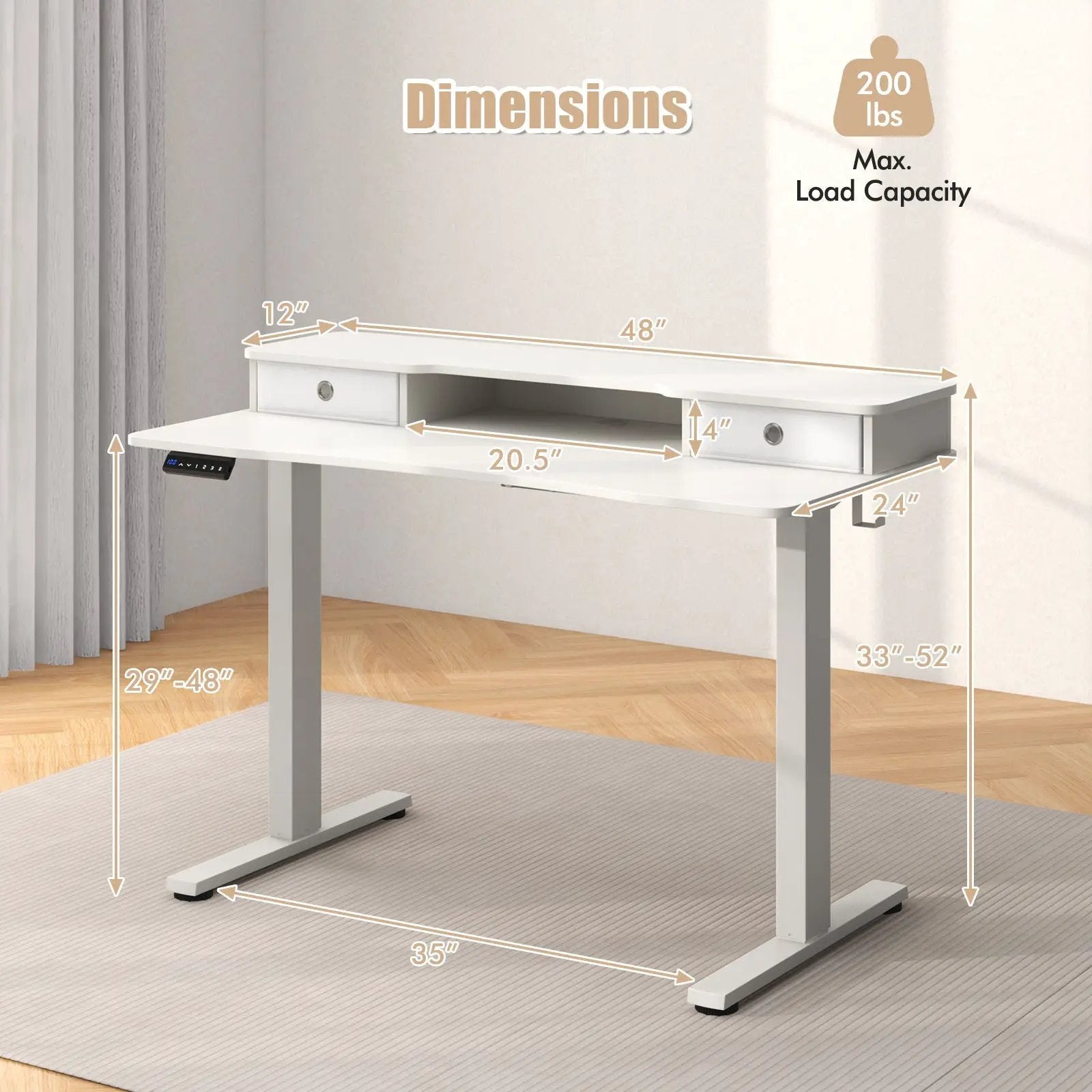 48 Inch x 24 Inch Height Adjustable Electric Standing Desk with 2 Drawers by DirectDeals