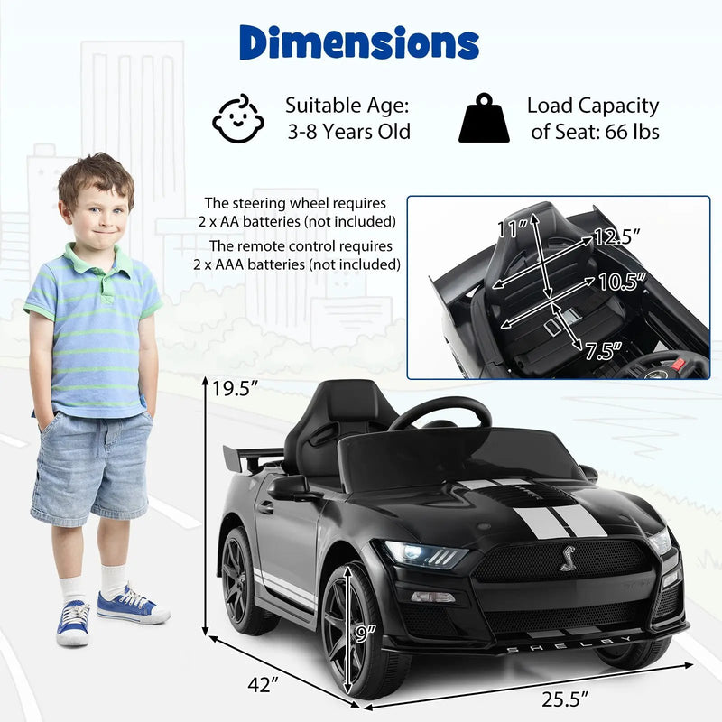 12V Licensed Ford Mustang Shelby GT500 Kids Ride on Car with Remote Control for Kids Aged 3-8 by DirectDeals