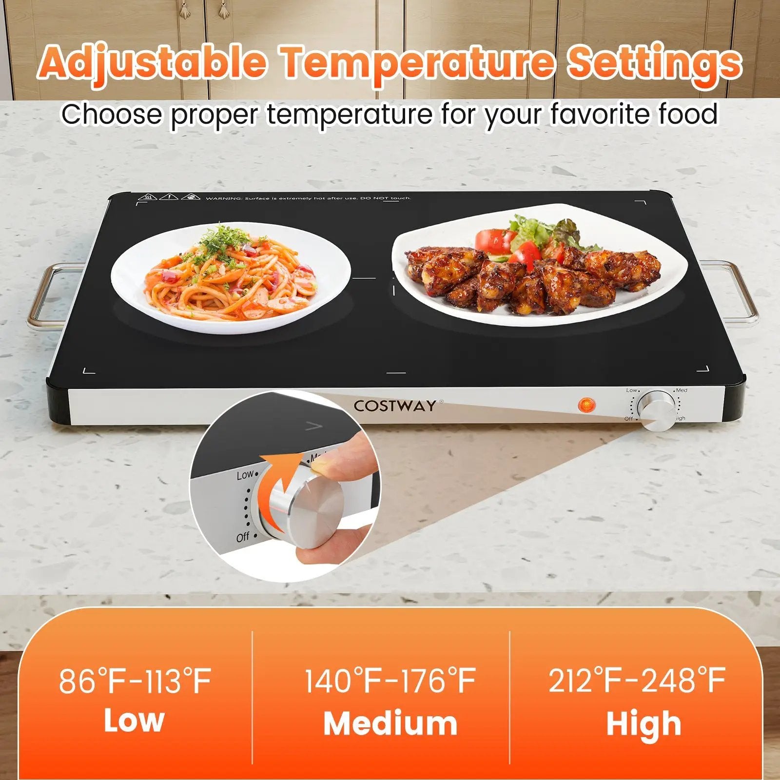 Electric Warming Food Warmer with Adjustable Temperature Control and Overheat Protection by DirectDeals