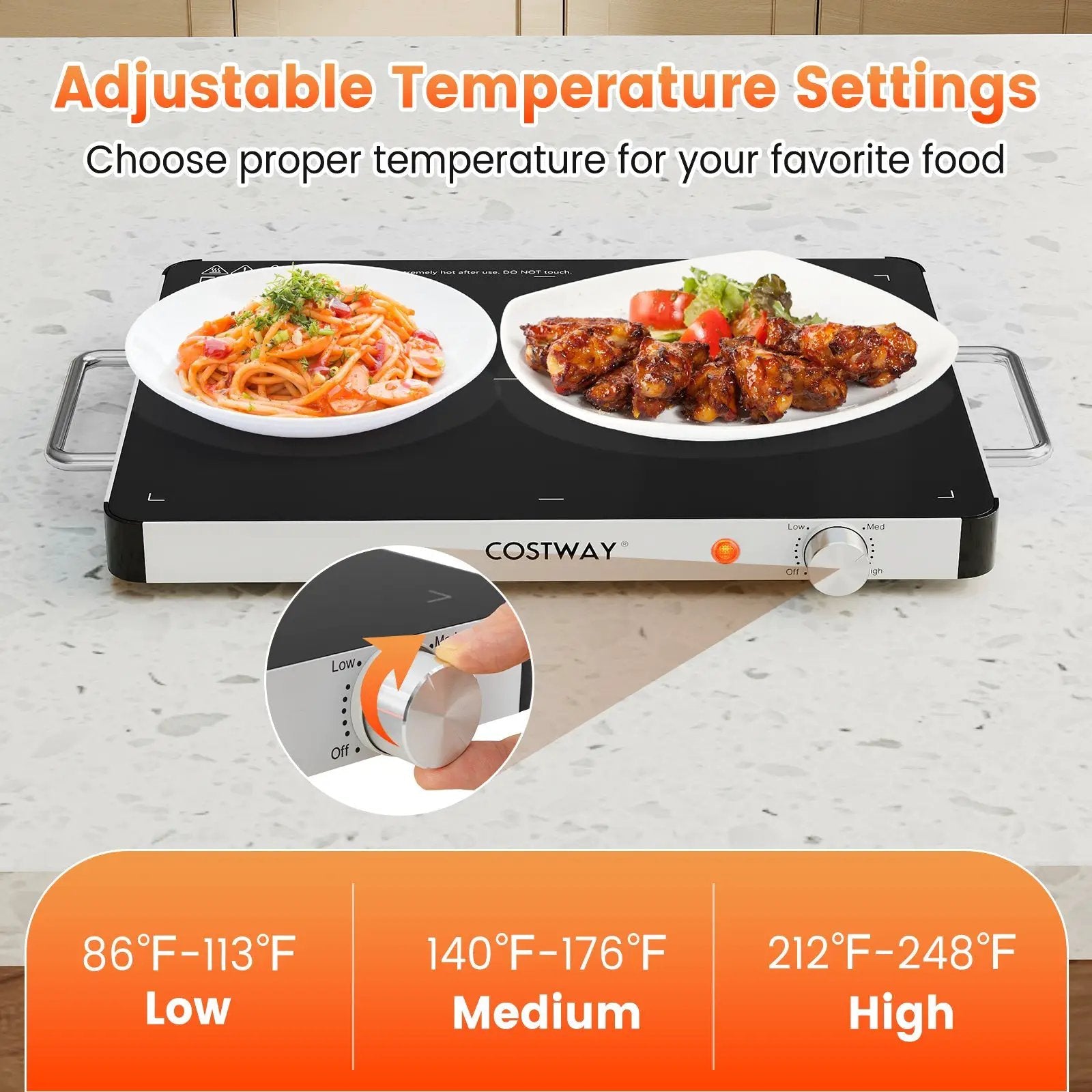 Electric Warming Tray Food Warmer with Adjustable Temperature Control by DirectDeals