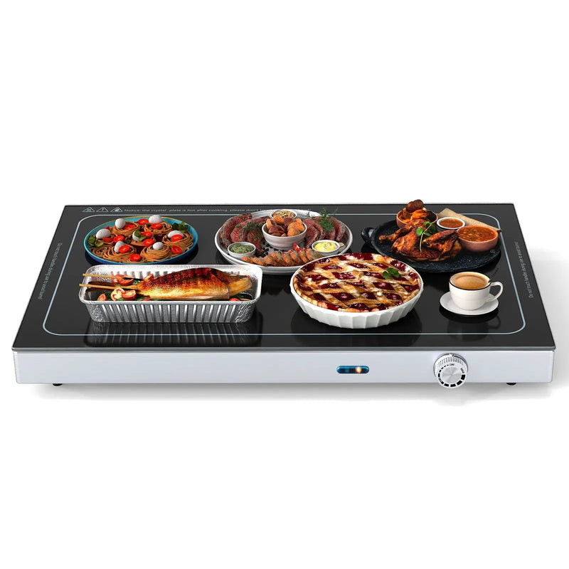 Electric Warming Tray with Adjustable Temperature and Built-In Handles Tempered Glass by DirectDeals